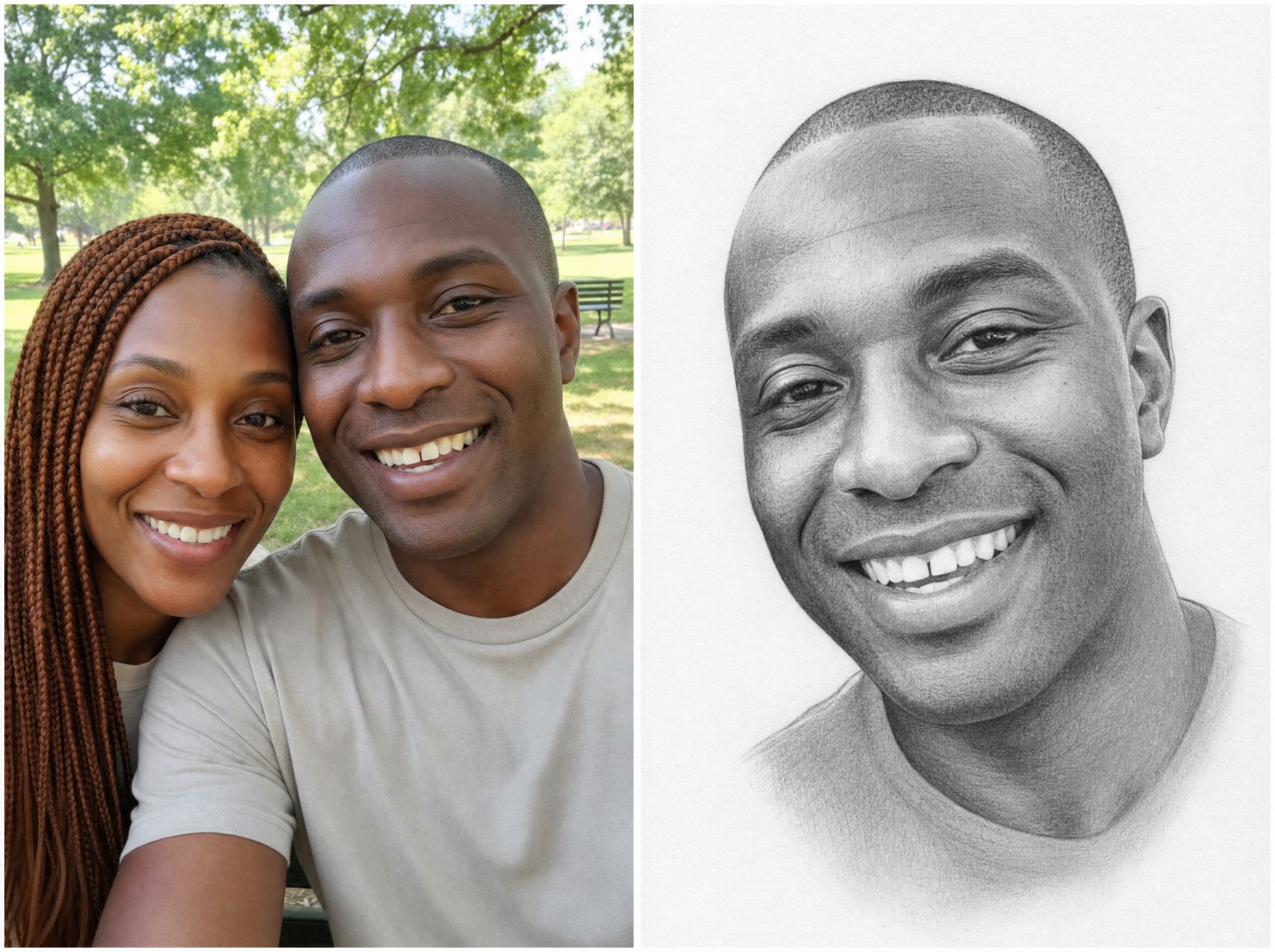 Jasmine and Marcus — couple photo next to soulmate drawing