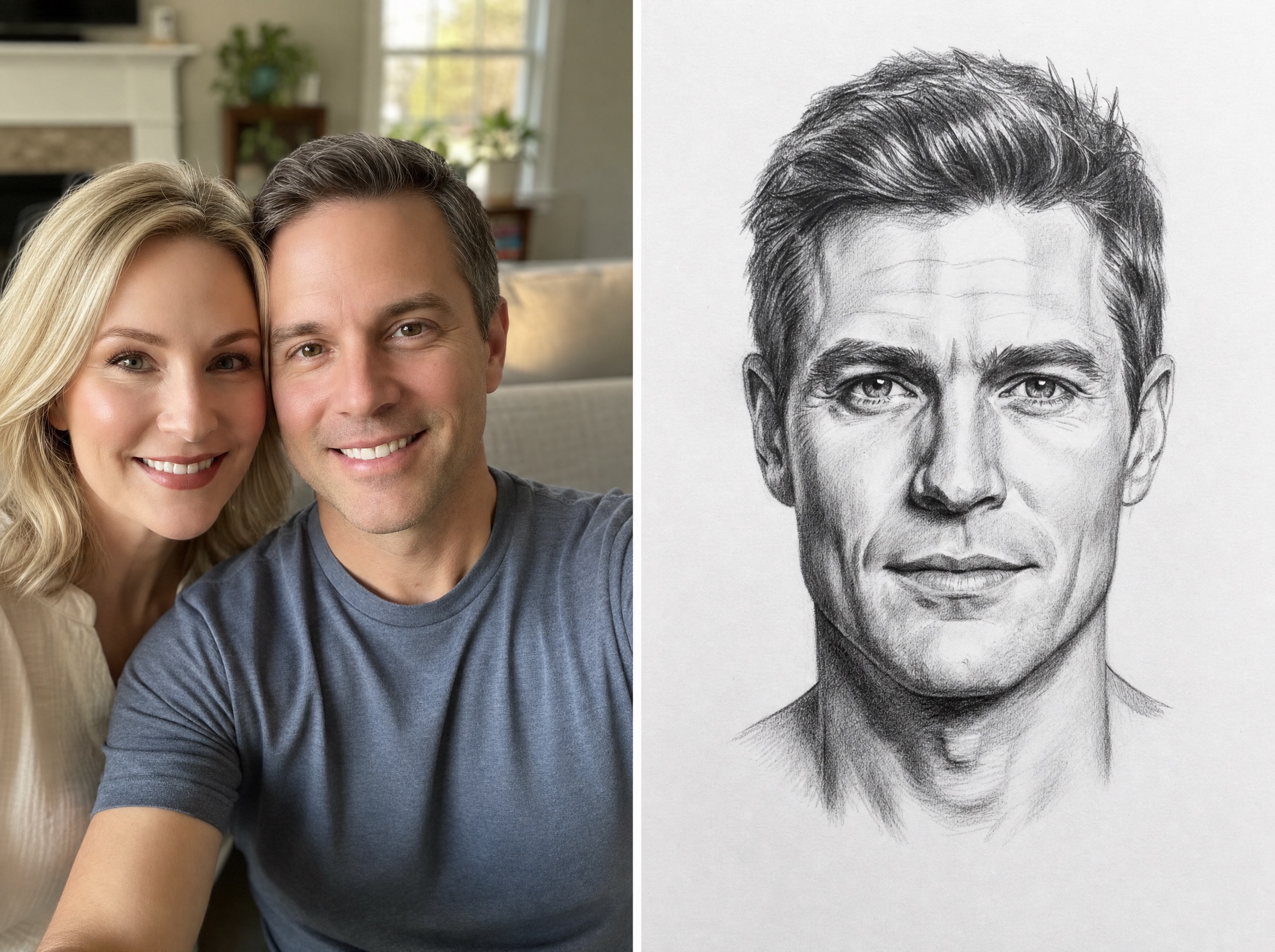 Karen and Daniel — couple photo next to soulmate drawing