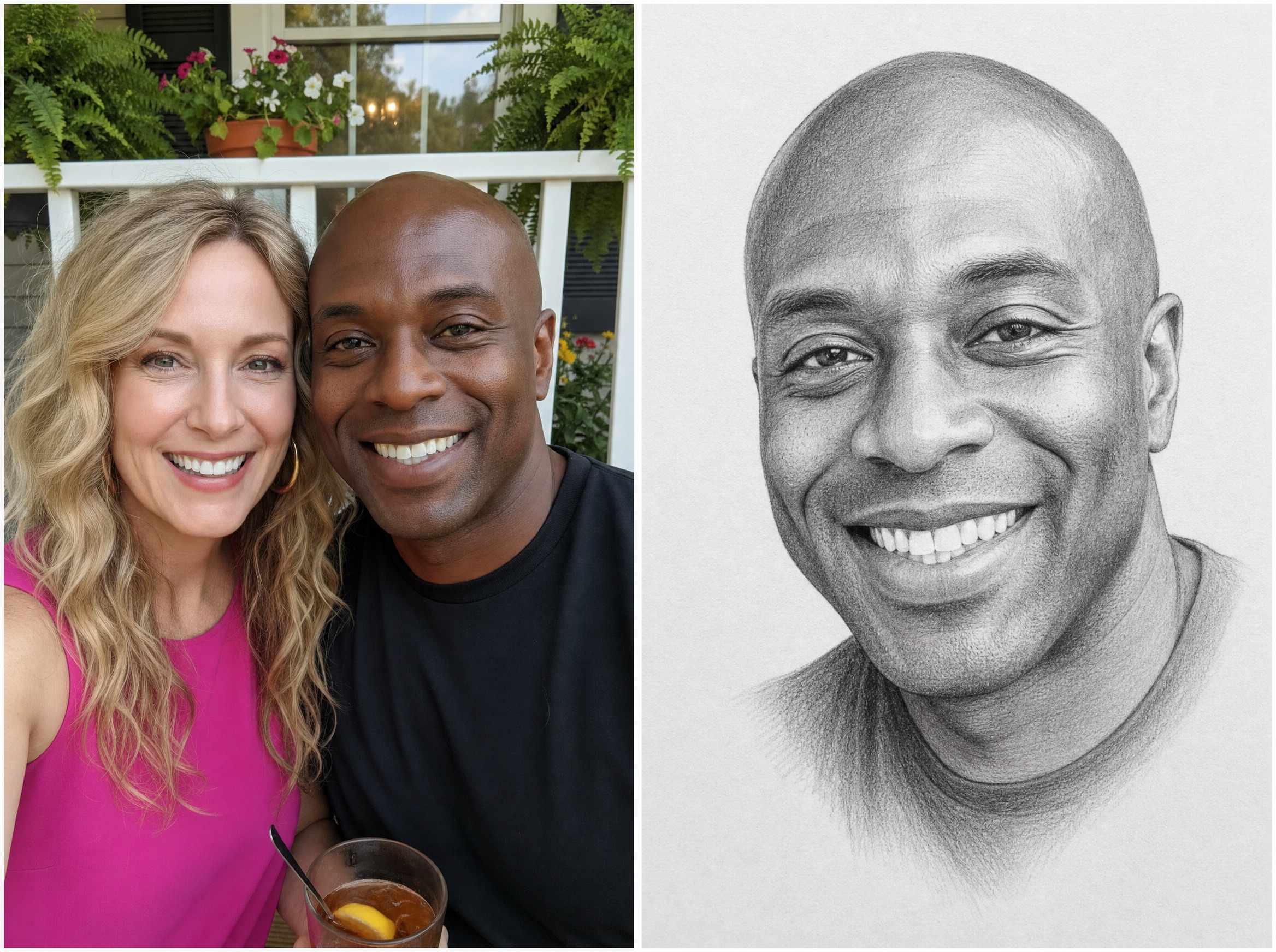 Tammy and her match — couple photo next to soulmate drawing
